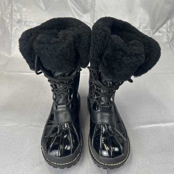 Coach Leonora Black Patent Leather Shearling Snow Boots Women’s 7.5B - Picture 2 of 7